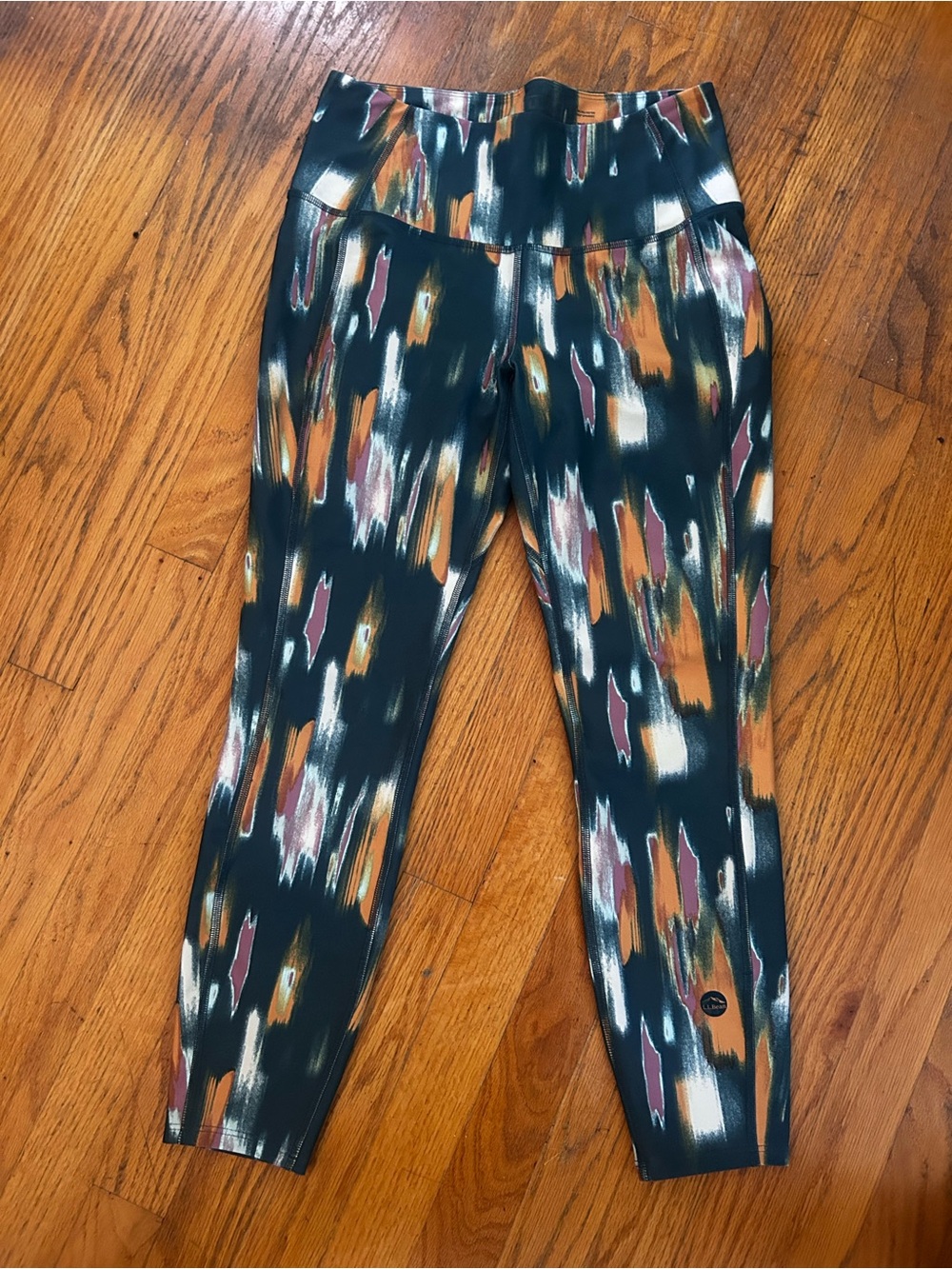 L.L. Bean Women's Multicolor Ikat-Style Leggings — Teal, Mustard & Plum